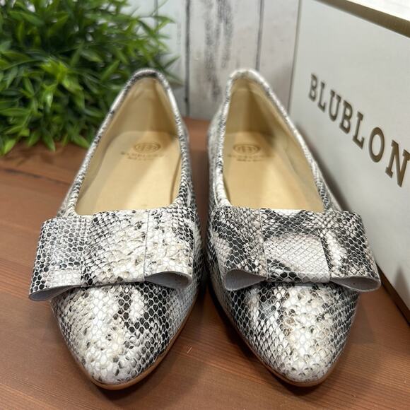 BluBlonc Maya Snake Leather Pointed-Toe Bow Flats Size 38 US 8 - Picture 5 of 10